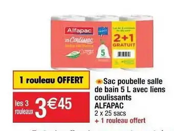 Cora x Carrefour Sac Poubelle Salle De Bain 5l Avec Liens Coulissants Alfapac offre