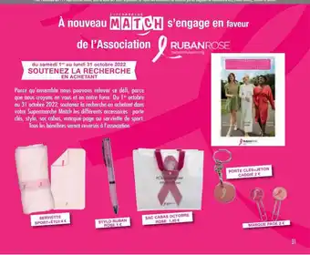 Match Serviette sport-étui, stylo ruban rose, sac cabas octobre rose, porte clés-jeton caddie, marque page offre