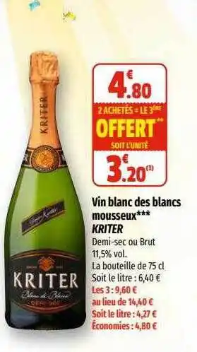 Vin blanc des blancs mousseux kriter
