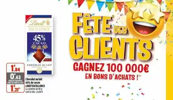 Coccinelle Express Chocolat au lait 45% de cacao lindt excellence offre