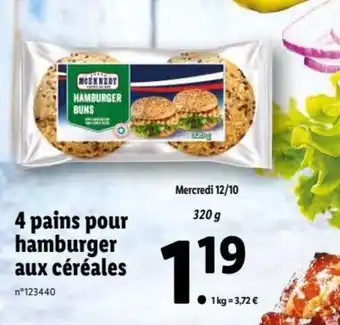 Lidl 4 Pains Pour Hamburger Aux Céréales offre