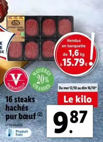 Lidl 16 Steaks Hachés Pur Boeuf offre