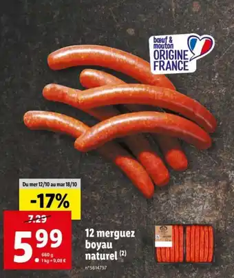 Lidl 12 Merguez Boyau Naturel offre