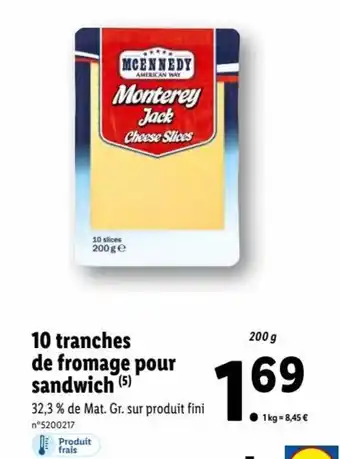 Lidl 10 Tranches De Fromage Pour Sandwich offre