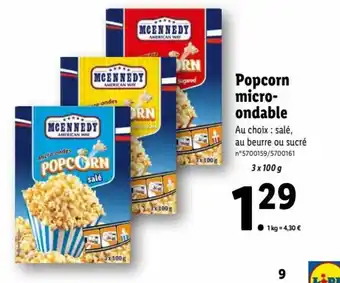 Lidl Popcorn Micro-Ondable offre