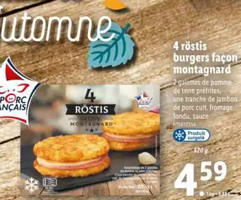 Lidl 4 Rostis burgers facon montagnard offre