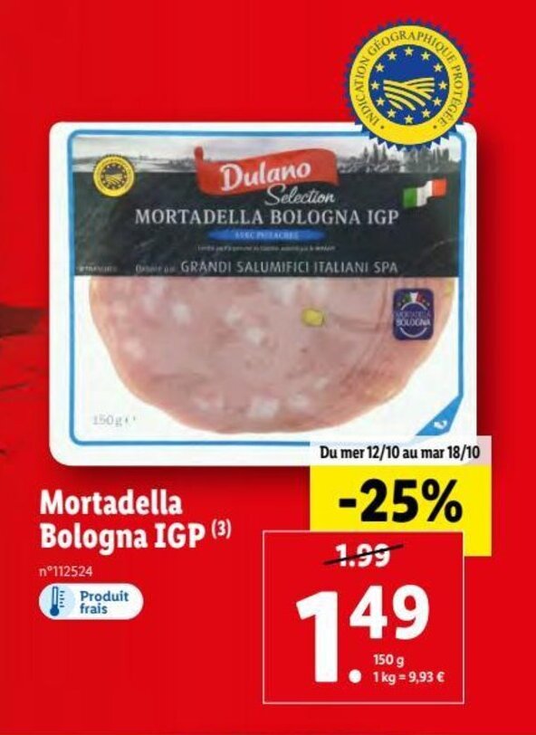 Promo Mortadella Bologna IGP chez Lidl