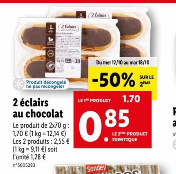 Promo 2 éclairs Au Chocolat chez Lidl