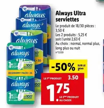 Lidl Always Ultra Servietttes offre