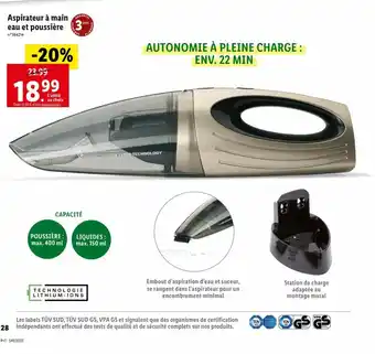Lidl Aspirateur A Main Eau Et Poussiére offre