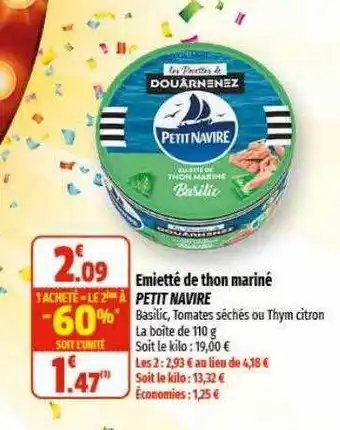 Coccinelle Supermarché Emietté de thon mariné petit navire offre