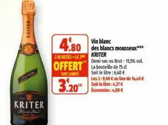 Coccinelle Supermarché Vin blanc des blancs mousseux kriter offre