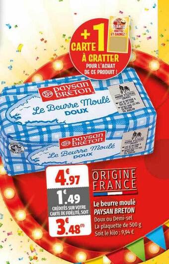 Coccinelle Supermarché Le beurre moulé paysan breton offre