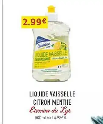 Naturalia Liquide vaisselle citron menthe étamine du lys offre