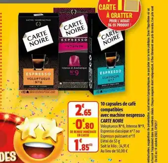Coccinelle Express 10 capsules de café compatibles avec machine nespresso carte noire offre