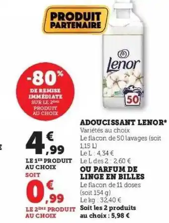 Hyper U Adoucissant lenor ou parfum de linge en billes offre