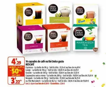 16 capsules de café ou thé dolce gusto nescafé