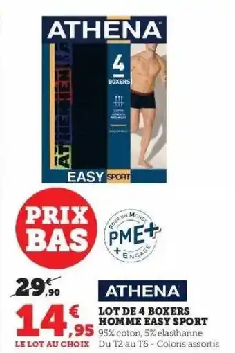 Hyper U Lot de 4 boxers homme easy sport athena offre