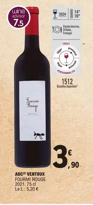 E.Leclerc AOC Ventoux Fourmi Rouge 2021 75cl offre