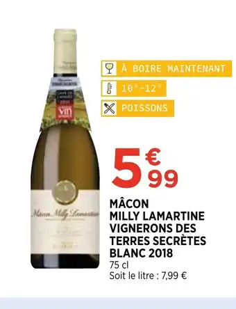 Bi1 Mâcon Milly Lamartine Vignerons Des Terres Secrètes Blanc 2018 offre