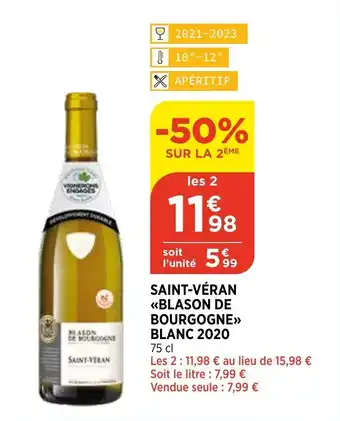 Bi1 SAINT-VèRAN BLASON DE BOURGOGNE BLANC 2020 offre