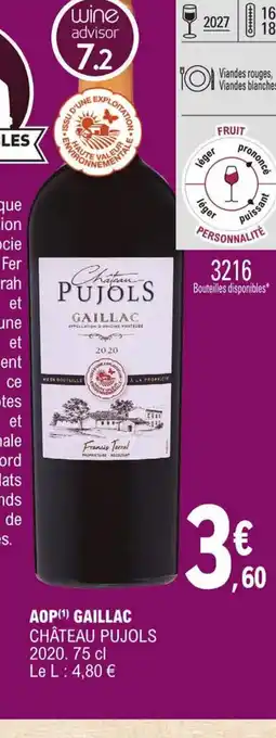 E.Leclerc AOP Gaillac Château Pujols 2020 75c; offre