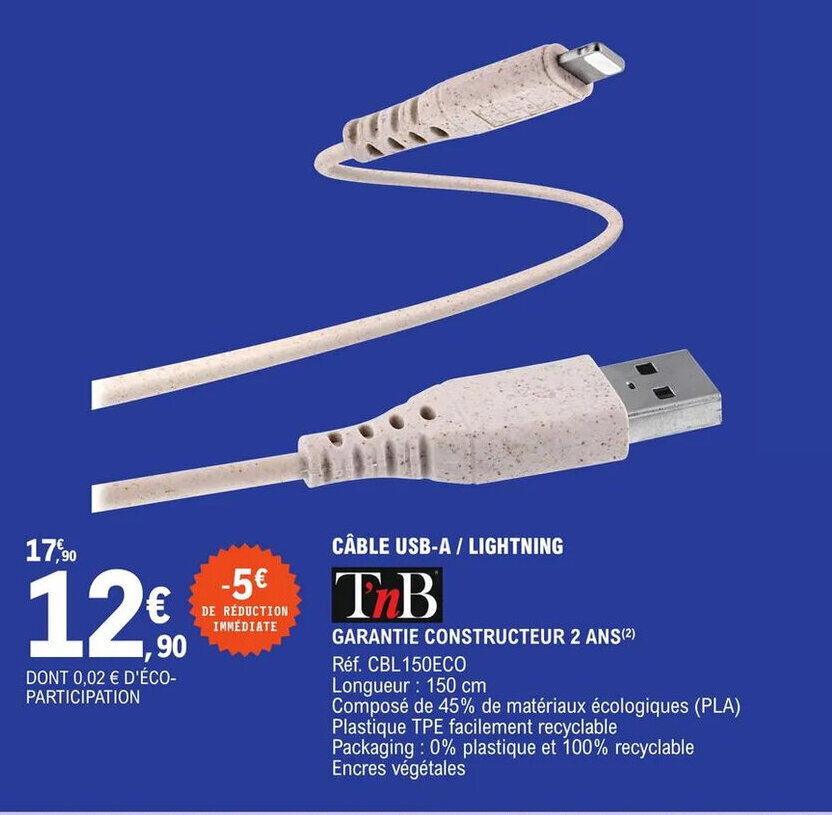 Promo Cable USBA/Lightning chez E.Leclerc L'Auto