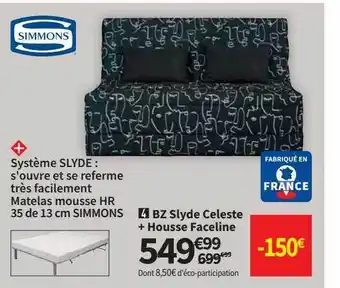 Conforama Bz slyde celeste + housse faceline simmons offre