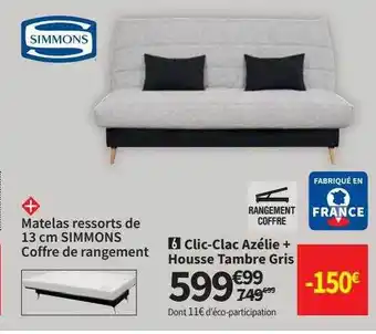 Conforama Clic-clac azélie + housse tambre gris simmons offre