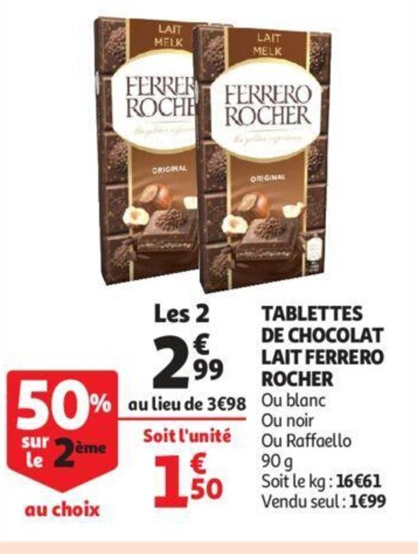 Promo Tablettes de Chocolat Lait Ferrero Rocher chez Auchan