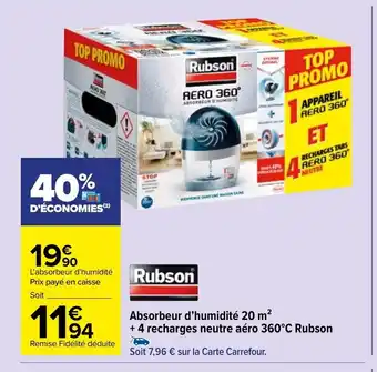 Carrefour Market Absorbeur d'Humidité 20m +4 Recharges Neutre Aéro 360C Rubson offre