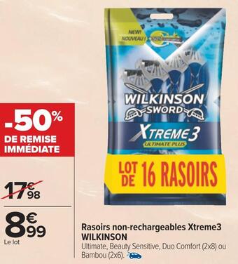 Carrefour Wilkinson rasoirs non-rechargeables xtreme3 offre