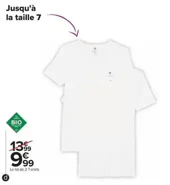 Carrefour Tex t-shirt homme col v 100% coton issu de l'agriculture biologique. offre