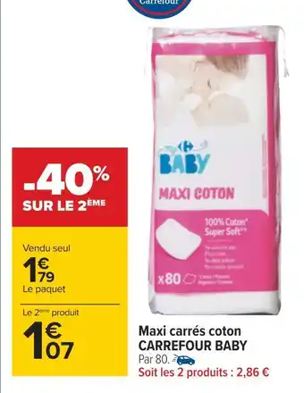 Carrefour Carrefour baby maxi carrés coton offre