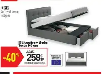 Conforama Lit Coffre + Tiroirs Texas 140 cm offre