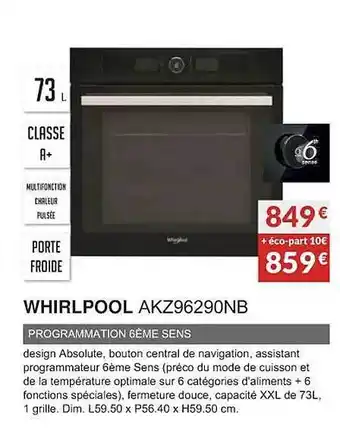 Copra Whirlpool akz96290nb programmation 6ème sens offre