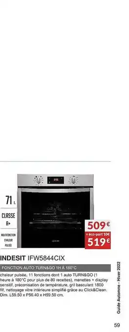 Copra Indesit ifw5844cix fonction auto turn & go 1h à 180°c offre