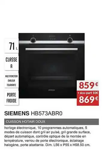 Copra Siemens hb573abr0 cuisson hotair doux offre