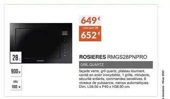 Copra Rosières rmgs28pnpro gril quartz offre