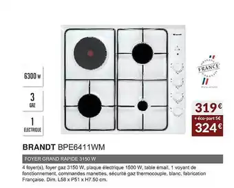 Copra Brandt bpe6411wm foyer grand rapide 3150 w offre
