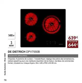 Copra De dietrich dpv7550b radiants speedring offre