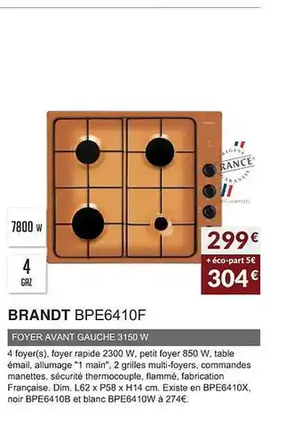 Copra Brandt bpe6410f foyer avant gauche 3150w offre