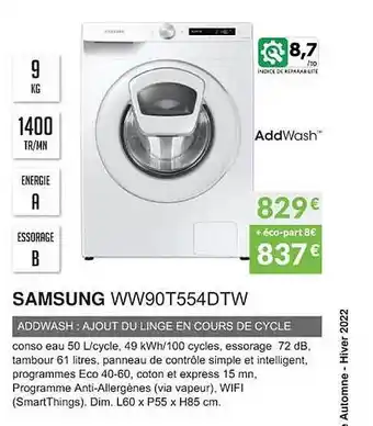 Copra Samsung ww90t554dtw addwash : ajout du linge en cours de cycle offre