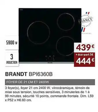 Copra Brandt bpi6360b foyer de 21 cm et 2400w offre