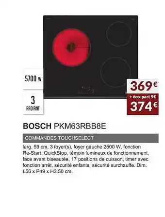 Copra Bosch pkm63rbb8e commandes touchselect offre