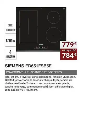 Copra Siemens ed651fsb5e powermove, 2 puissances pré-définies offre