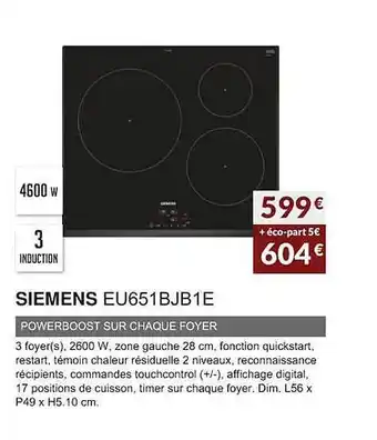 Copra Siemens eu651bjb1e powerboost sur chaque foyer offre