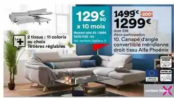 BUT Canapé d'angle convertible méridienne droit tissu alfa phoénix modern living offre