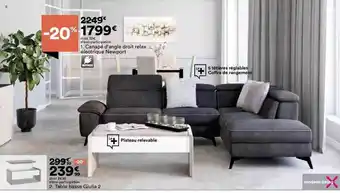 BUT Canapé d'angle droit relax électrique newport, table basse giulia 2 modern living offre
