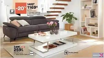 BUT Canapé 3 places 2 relax électriques newport, table basse célia 3 modern living offre